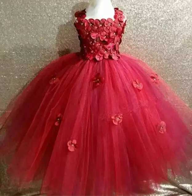 Girls Pink Fairy Flower Petal Tutu Dress Childrens Crochet Tulle Dress Long Ball Dress Childrens Wedding Party Dress Evening Dress W240823