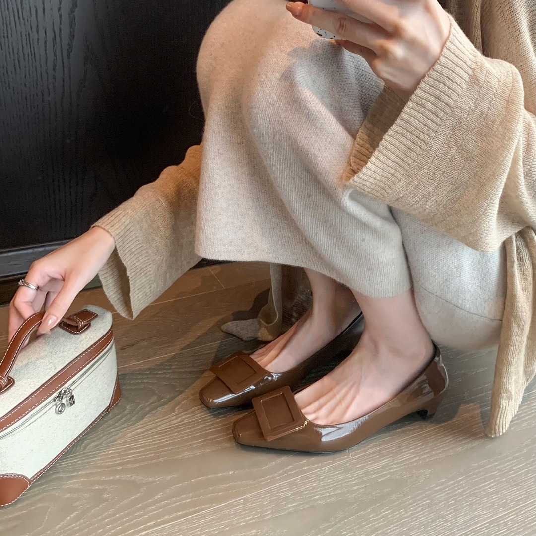 Ddmysports Premium Version Su Yinyin S Same French Genuine Leather Toe Square Buckle Cat Order For Women OL Commuting Shoes OUTDOOR