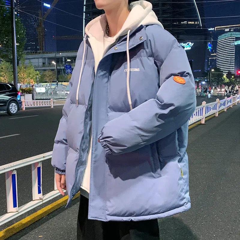 Harajuku mens casual loose thick Parkas winter solid jacket hooded womens streetwear 240822