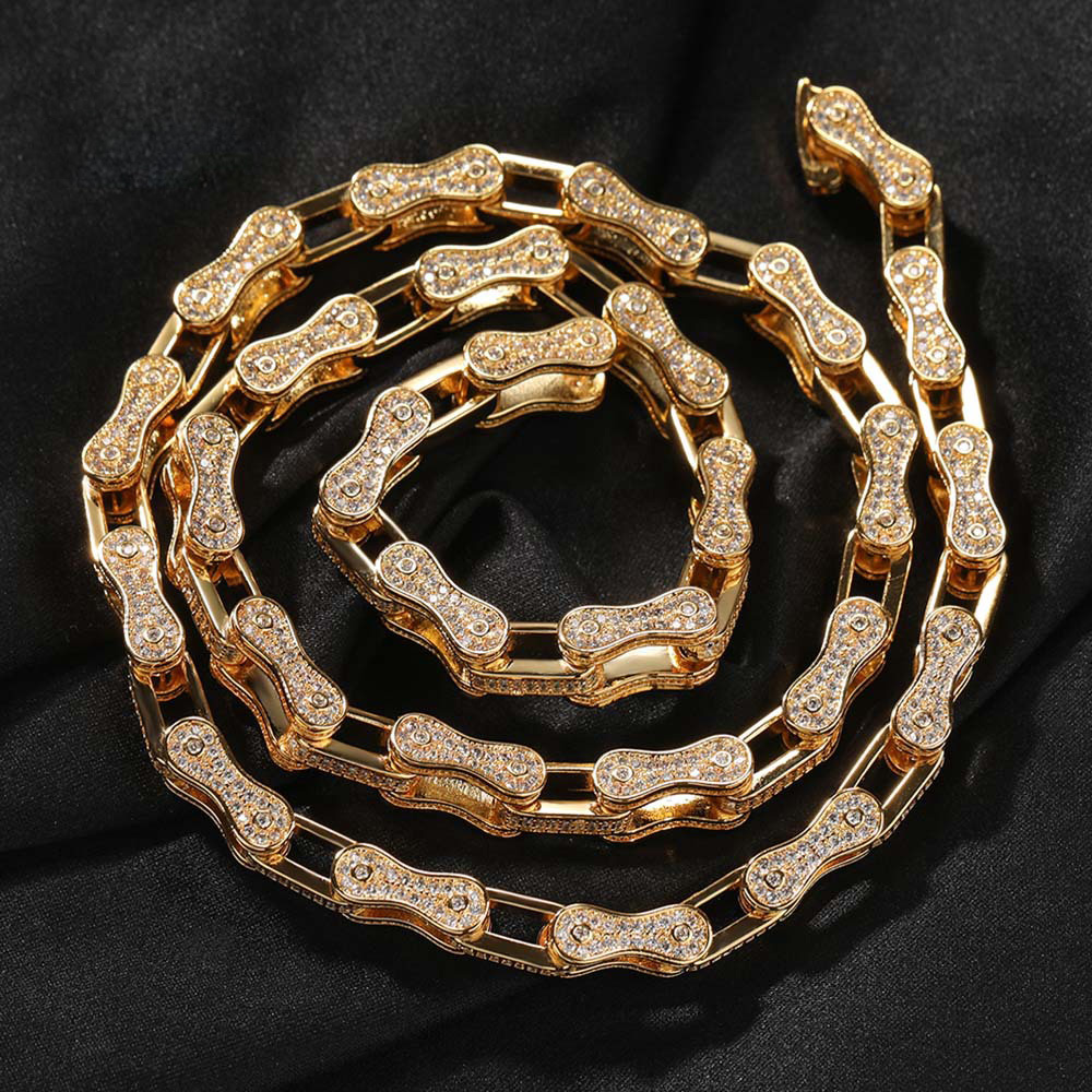 5mm Hip Hop Bicycle Chain Necklace Bracelet TopBling Zircon Mens Women Jewelry Set