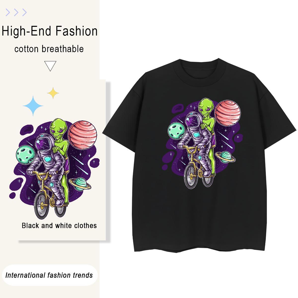 5A Women Tees 100% Cotton 230g cosmonaut Daily Outfit T Shirts Women Breathable Crew Neck Custom Cartoon Tops Shirt