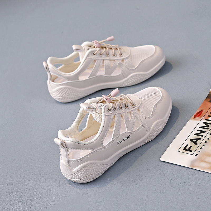 Ddmysports Sports Dad Women Summer Mesh Hollow Breathable White Shoes Casual Roman Toe Sandals OUTDOOR