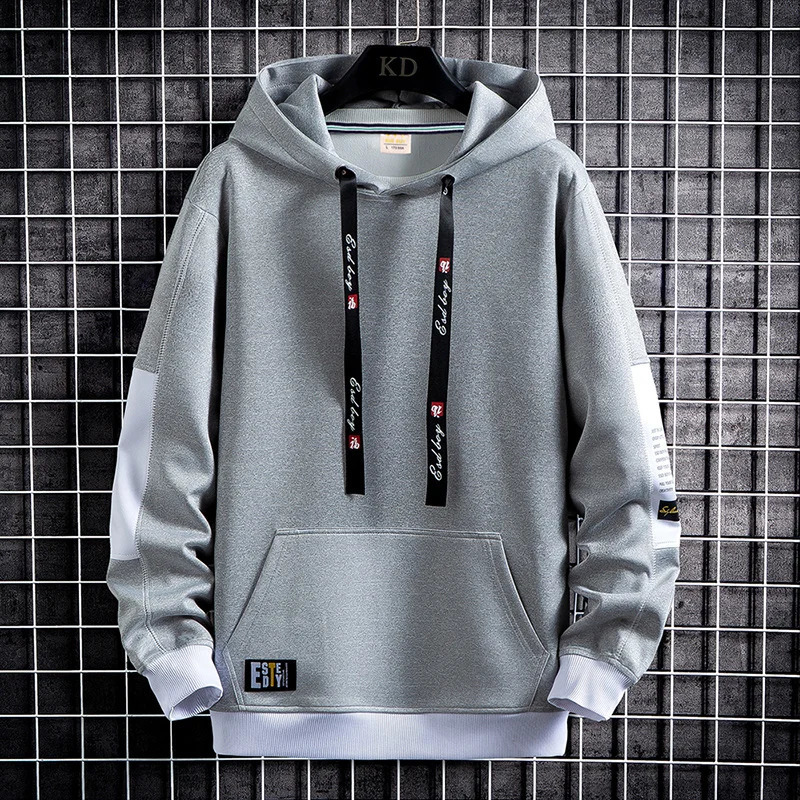 Spring Autumn Solid Mens Hoodies Outwear Casual Loose Hooded Sweatshirts Youth Harajuku Long Sleeve Pullovers Sports Tops Hoody 240823