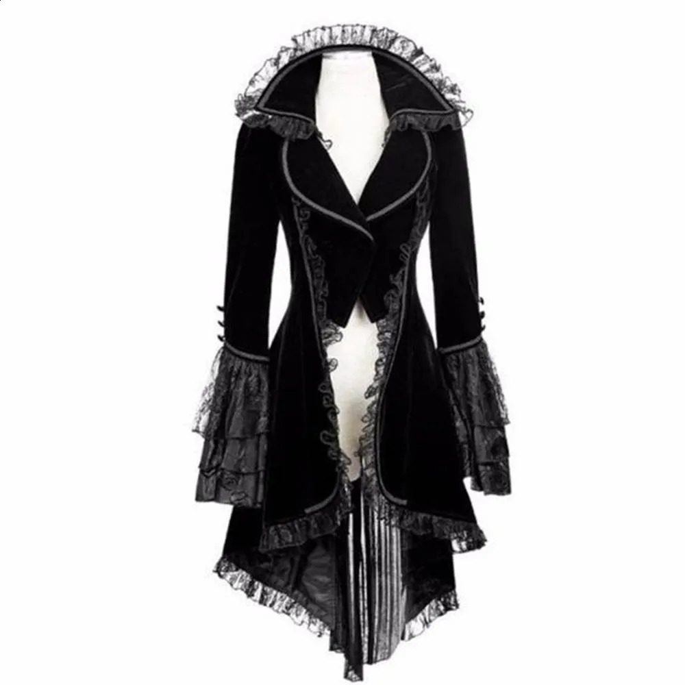 Womens lace decorative lace high coat black steampunk Victorian Gothic womens jacket medieval court dress plus size S-5XL 240823