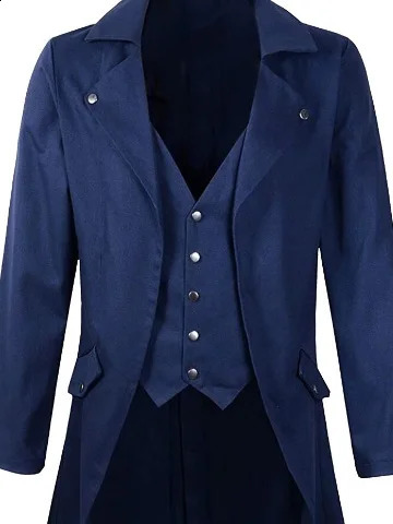 Mens Gothic Tailcoat Jacket Vintage Steampunk Victorian Frock Coat Uniform Medieval Renaissance Jackets Slim Trench Coat 240822