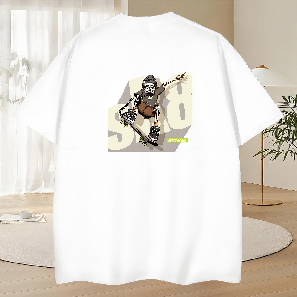 Soft Men T Shirts 230g 100% Cotton skull Casual Beach Anime O Neck Short Sleeves Tshirts Fashion Casual Wear