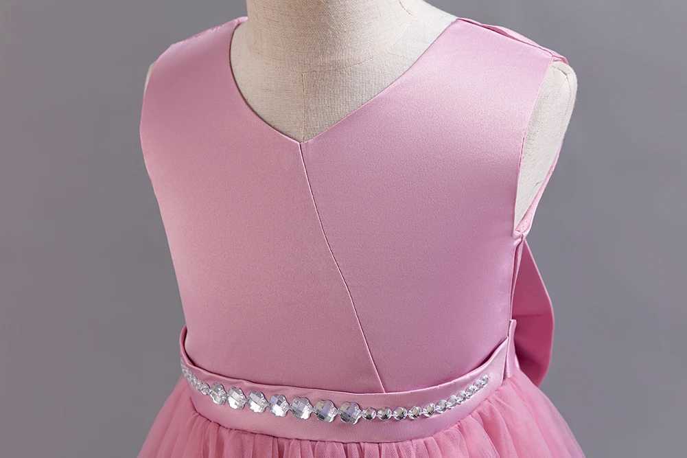 Fashionable solid girl evening gown sequined waistband sleeveless childrens bridesmaid dress summer chiffon childrens party dress 3-12 years W240823