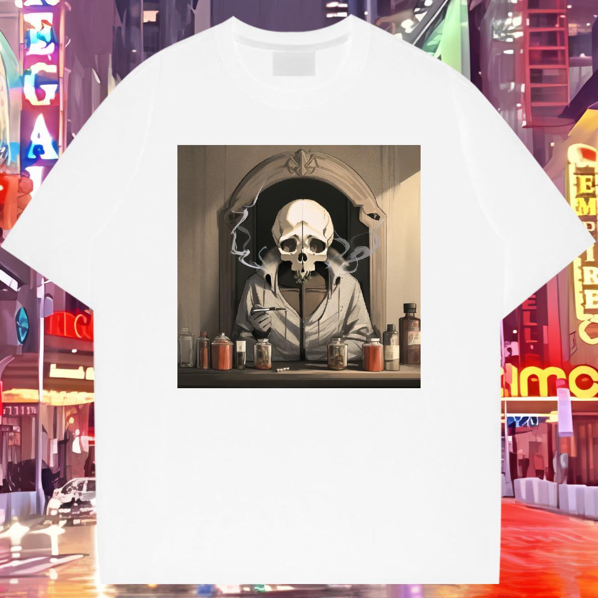 Popular T shirt 230g Cotton skull Street Wear Custom Big Size Breathable Crew Neck Men Tshirts 2024 New Tops Tees
