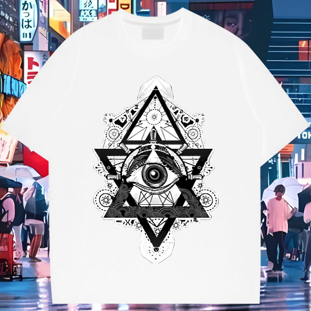 Free Shipping Mens T Shirts 230g Cotton eye of the devil Daily Wear Anime Print O-Neck Short Sleeve Men Clothes T-Shirt Casual New Tops Shirt