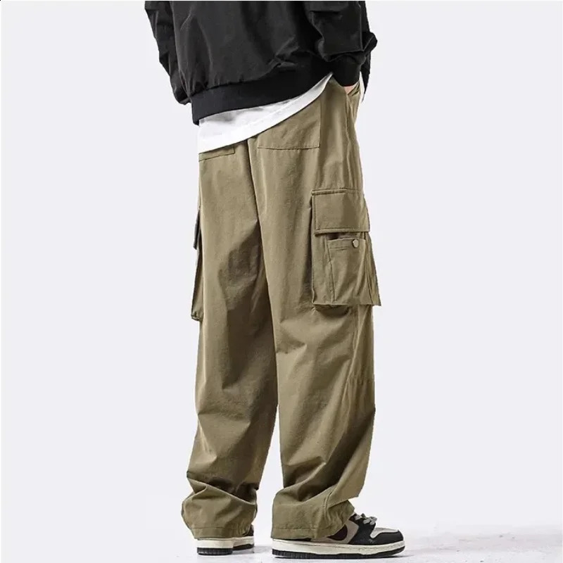 loose casual pants mens Korean version long summer wide leg cargo 240823