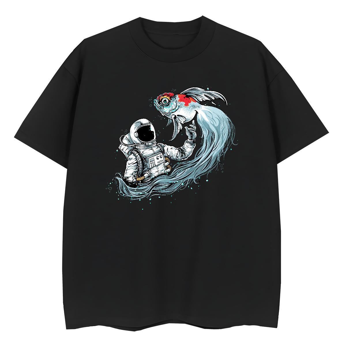 Free Shipping Couples T Shirts 230g Pure Cotton spaceman Casual Sport Womens T Shirts O Neck Short Sleeves Floral Print Tees