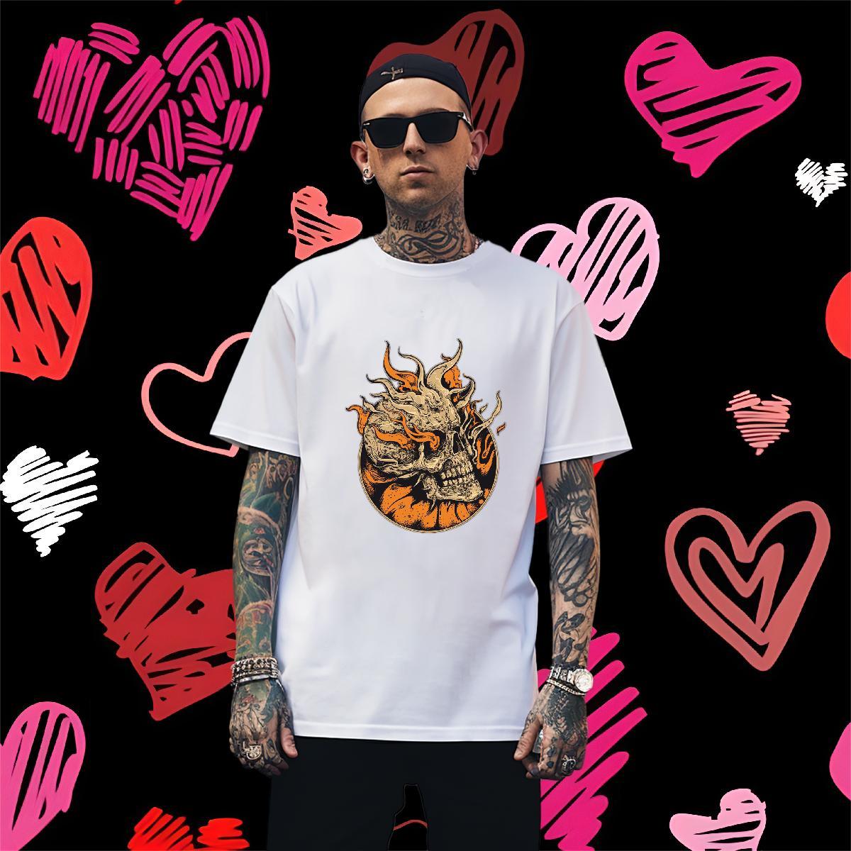 Cool Design Man T Shirts 230g 100% Cotton skull Sport DIY Logo Oversized Breathable Short Sleeve Men Tshirts 2024 Clothings