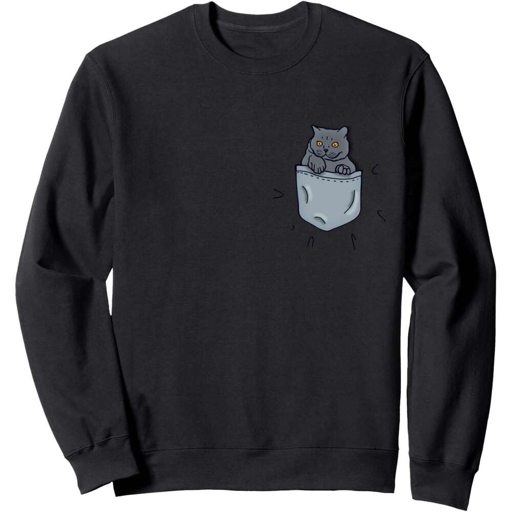 Long Sleeve Shirts for Men sweatshirt Kitty Cat In The Pocket Funny Furry Cats Lover Gift Sweatshirt T shirt Tee Streetwear Casual tops clothes