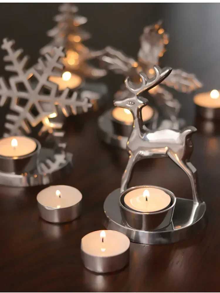 American Christmas decorations creative desktop candle holder candle light dinner props home decoration Christmas candle holder Y240823