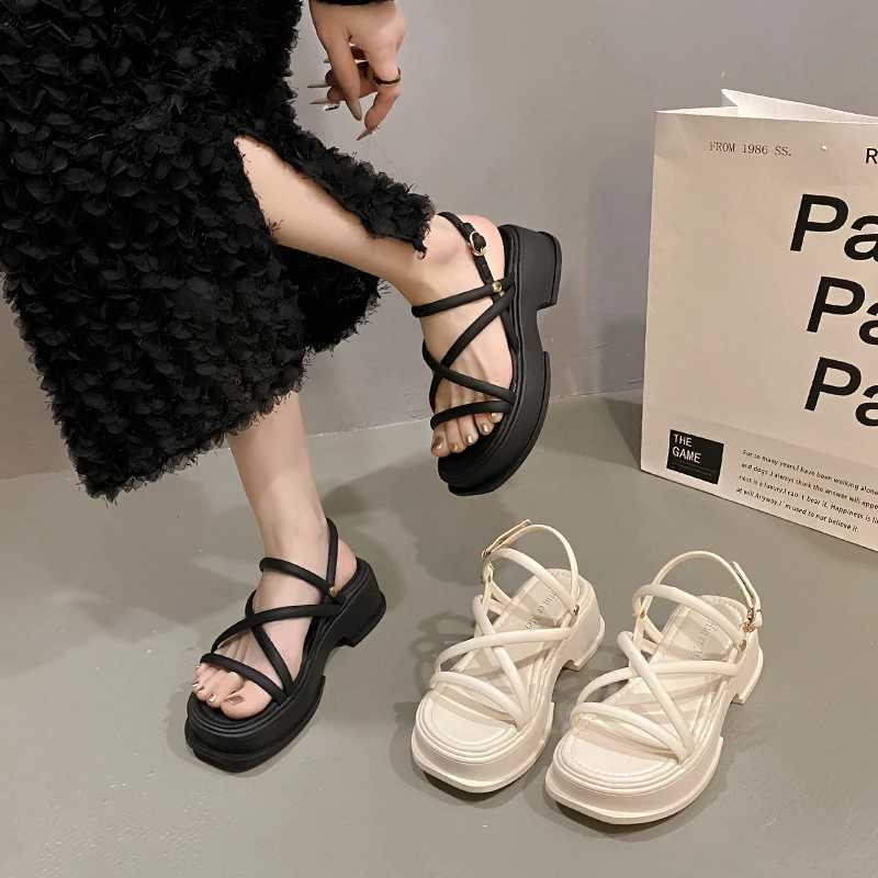 Summer Chunky Women Sandals Fashion Elegant Narrow Band Thick High Heel Slides Ladies Comfort Gladiator Sandalias Shoes CL240806