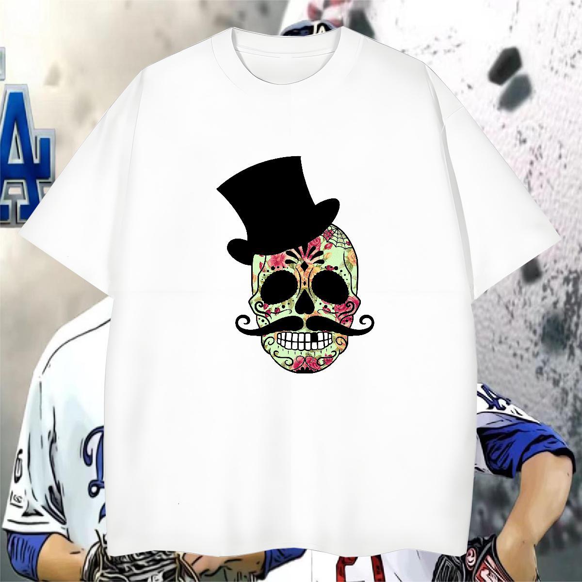 Designer T shirt 230g Pure Cotton skull Street wear Hip Hop Anime O-Neck Short Sleeve Couples T Shirts New Designer Polos
