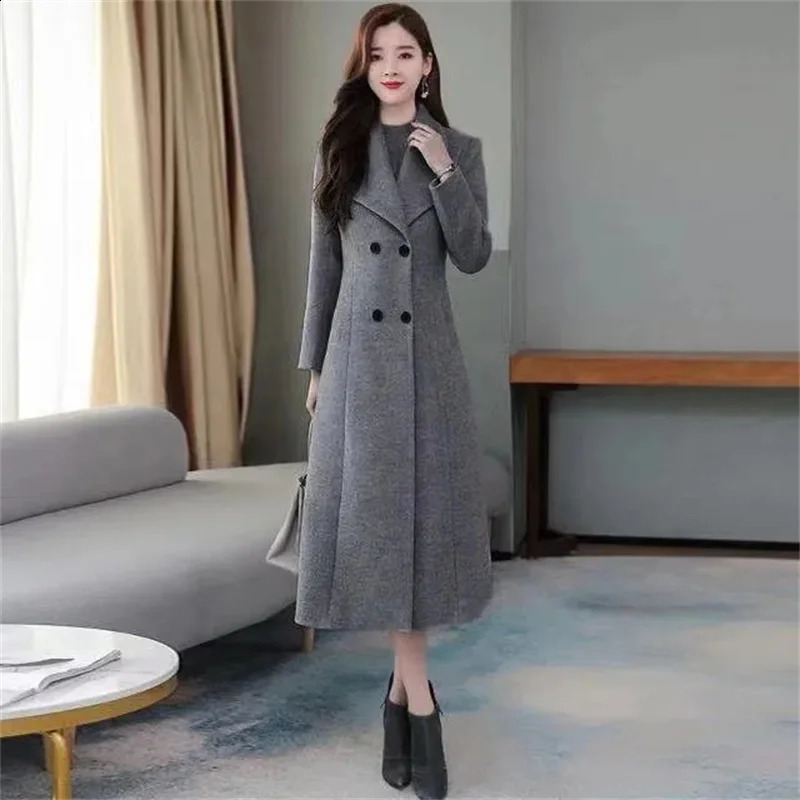 Autumn Winter Women Woolen Jacket Style Fashion Long Wool Blends Coat Double-breasted Thicken Coat 240822