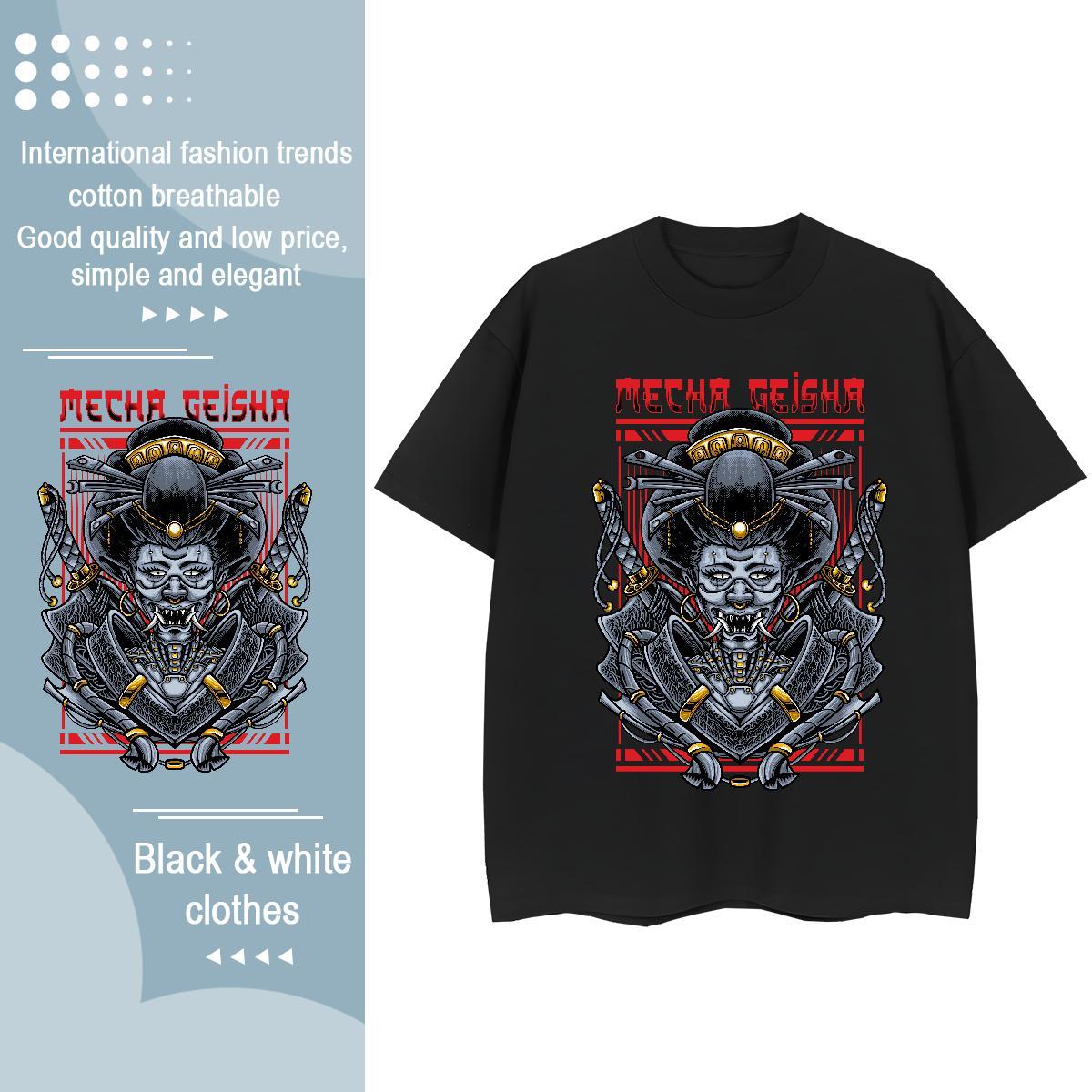 Comfortable Womens Tshirts 230g Cotton Terror Daily Outfit T-Shirts Breathable Crew Neck Anime Print Wear