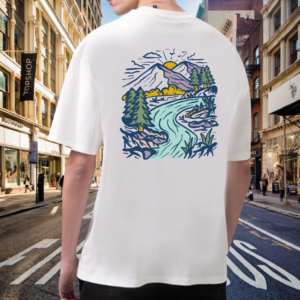 Wholesale T-Shirts 230g 100% Cotton Mountain High Street Hip Hop Graphic Breathable Crew Neck Couples T Shirts 2024 DIY Top Tees