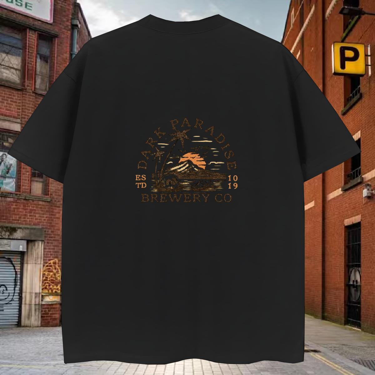 Cool T Shirt For Man 230g Pure Cotton mountains Beach Cartoon Print Breathable Short Sleeve Couples T Shirts 2024 Summer Top Tees
