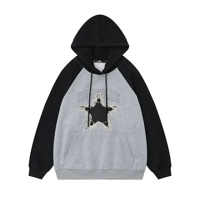 HOUZHOU Y2K Star Hoodies Sweatshirts for Men Pullovers Hooded Jacket Spring Autumn Loose Tops Male Patchwork Streetwear Casual 240823
