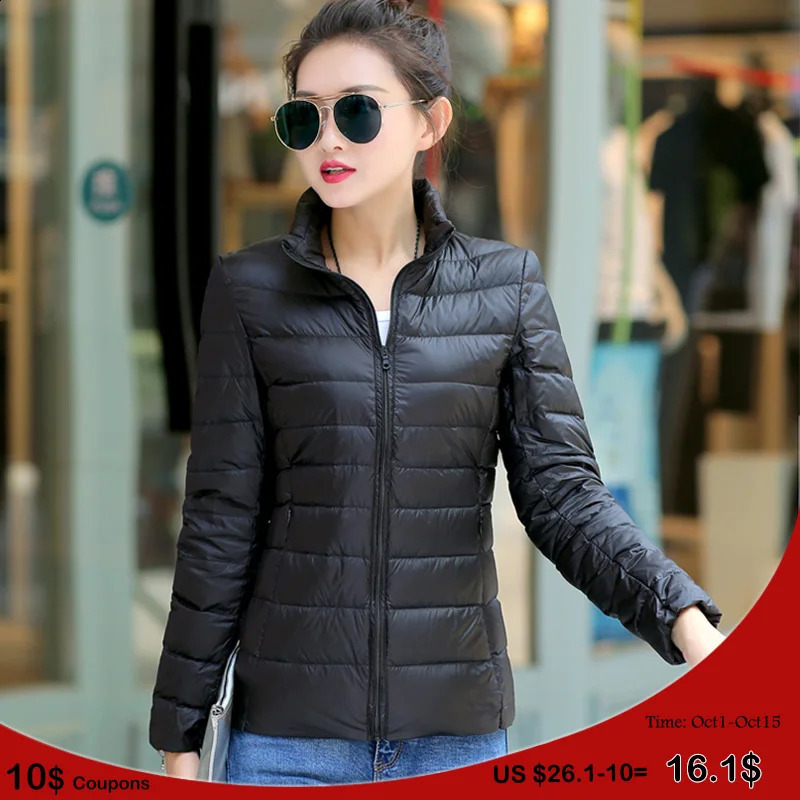 7XL Womens 90% White Duck Down Jacket Ultra Thin Autumn Warm Stand Collar Hiking Abrigos 240823