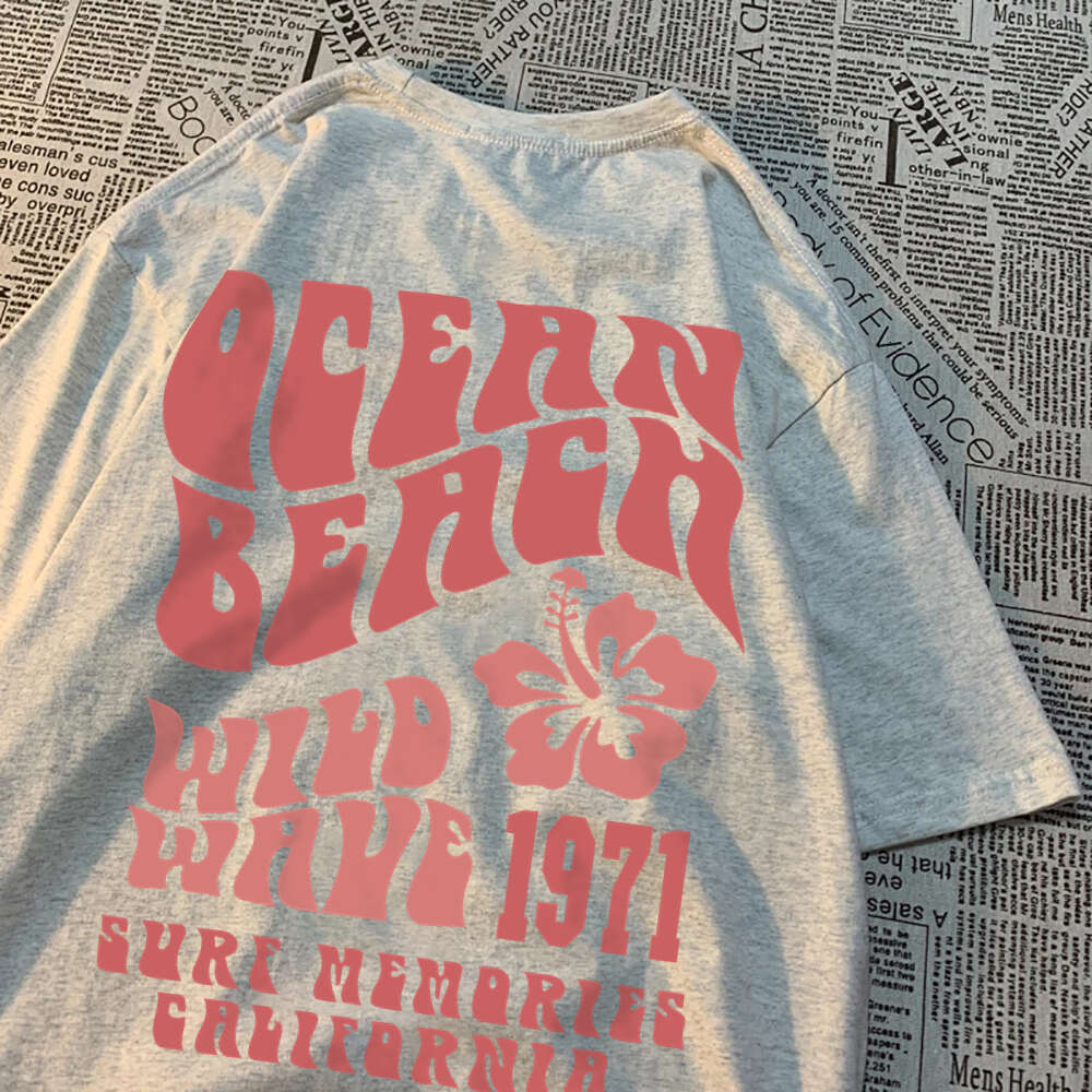 Ocean Beach Wild Wave 1971 Surf Memories California Men Tops Oversized Tee Clothing Summer Cotton Loose Tshirts Casual T Shirt