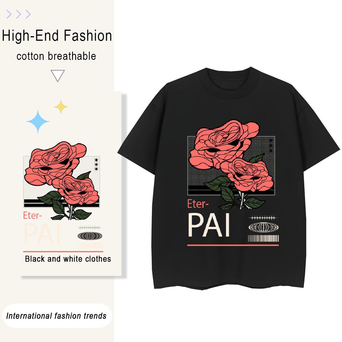 Lady Couples T Shirts 230g Pure Cotton flower Casual Sport T shirt Short Sleeve O-Neck Custom Print Plus Size Tees Shirts
