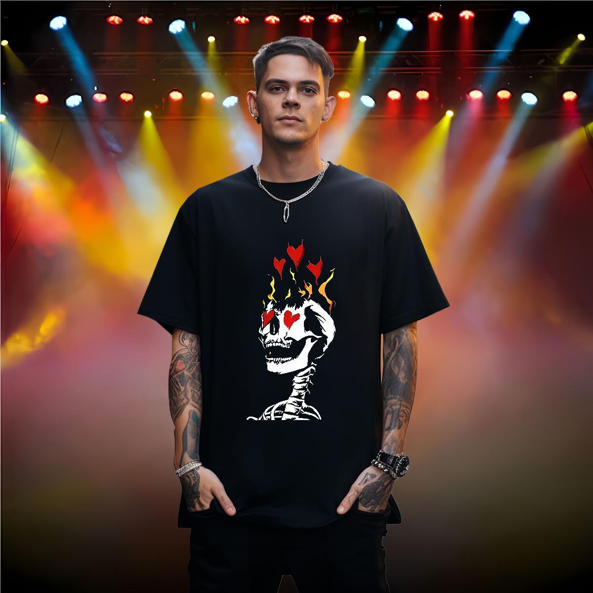 Loose Mens T Shirts 100% Cotton 230g skull Sports Casual Anime Crew Neck Men Tees Fashion Design Clothes