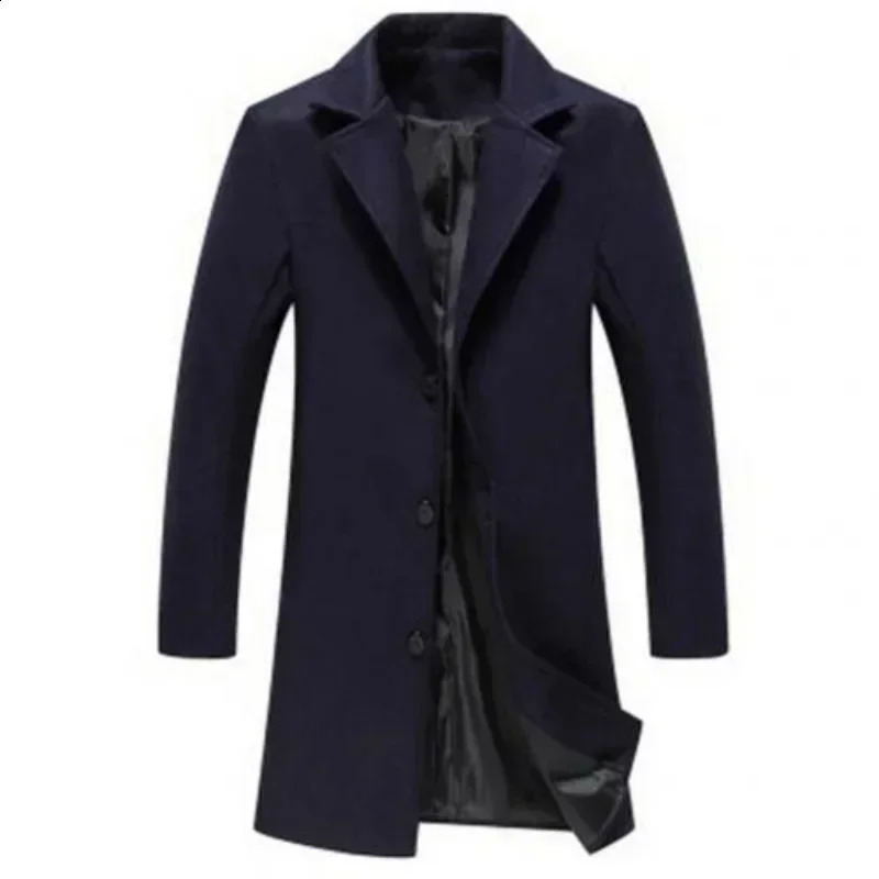 Single Breasted Lapel Long Coat Jacket Fashion Autumn Winter Casual Overcoat Plus Size Trench Mens Woolen Coats Solid Color 240822