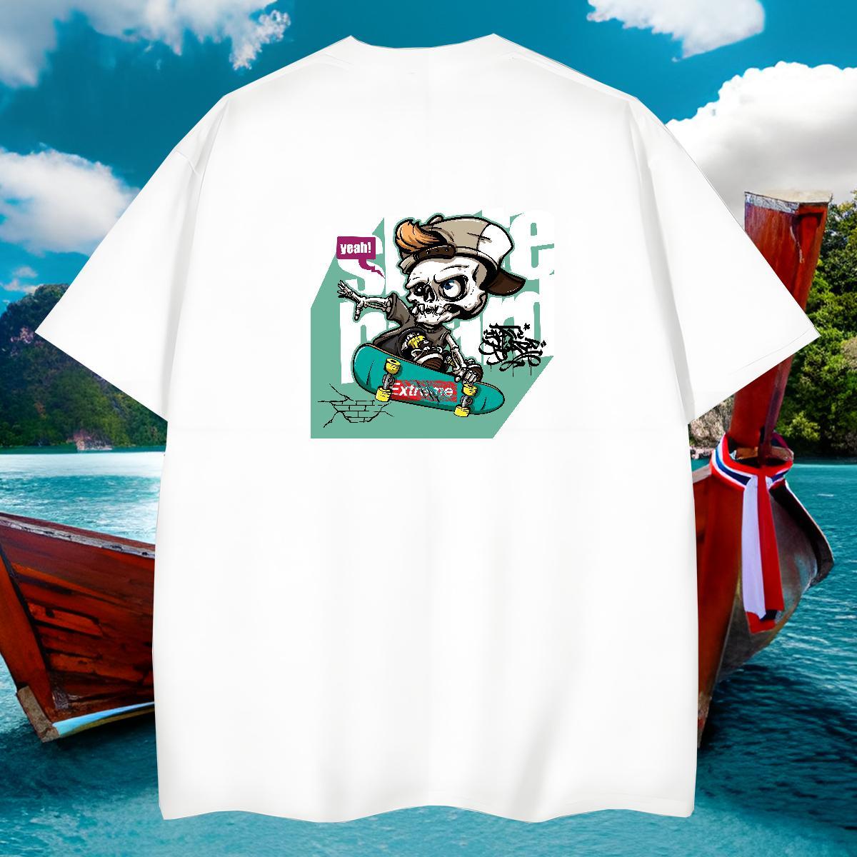 Cool Men T Shirts 230g Pure Cotton skull Street Wear Asian Size O-Neck Short Sleeve Couples T Shirts New Arrival Tees Shirts