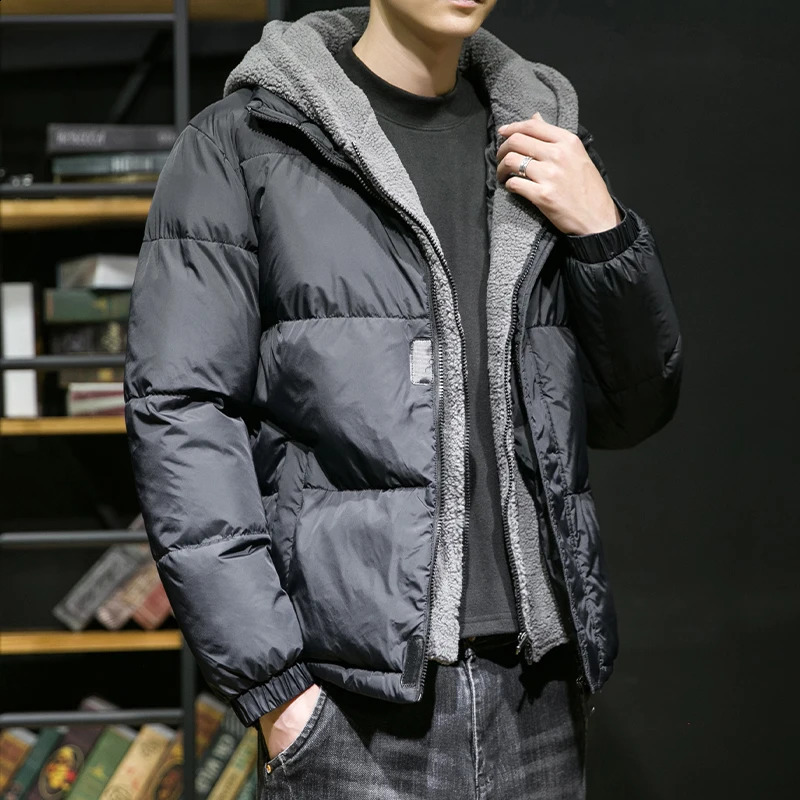 Thick warm cotton hooded Parka mens winter outdoor windproof jacket highquality and fashionable black clothing 240822