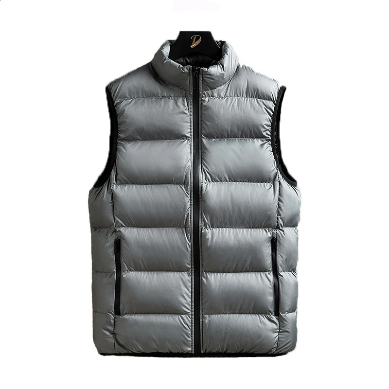 Mens winter sleeveless wool warm standing collar down jacket mens casual fashion outdoor windproof vest 240822