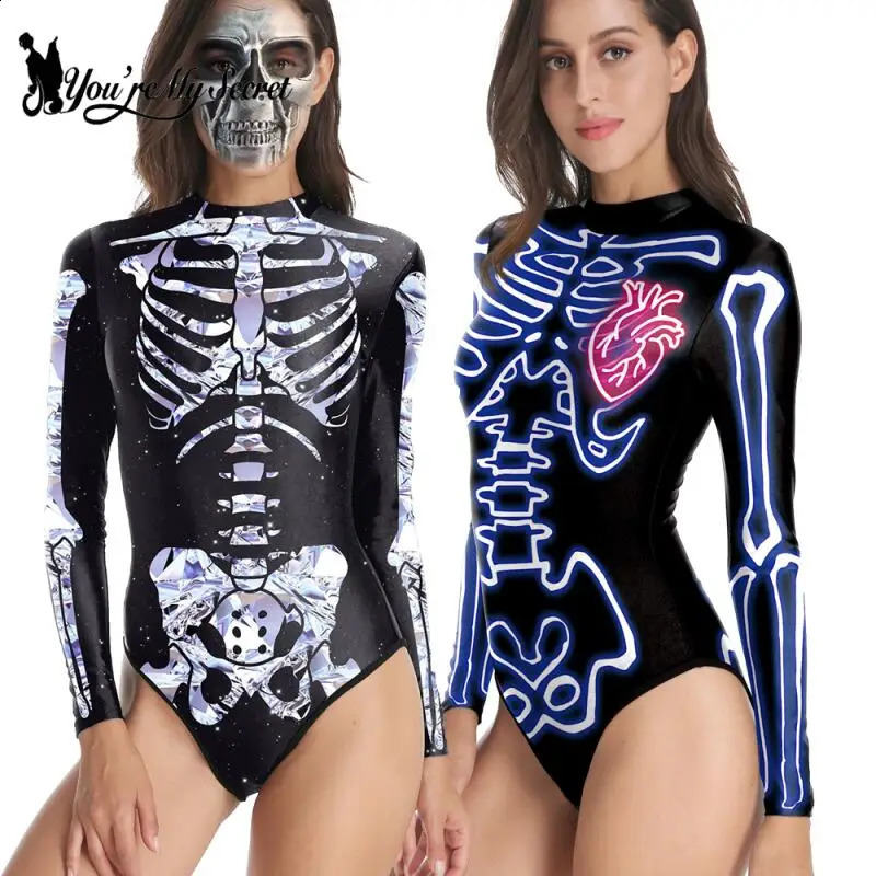 You are my secret Halloween skeleton printing cosplay costume onepiece swimsuit carnival party bodysuit death day 240823