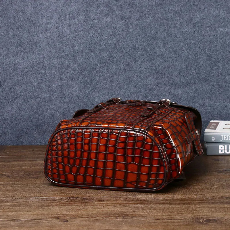 DHXJ Mens Genuine bag Real Cowhide leather Pattern Business Casual Backpack Large Capacity Travel Bag 240823