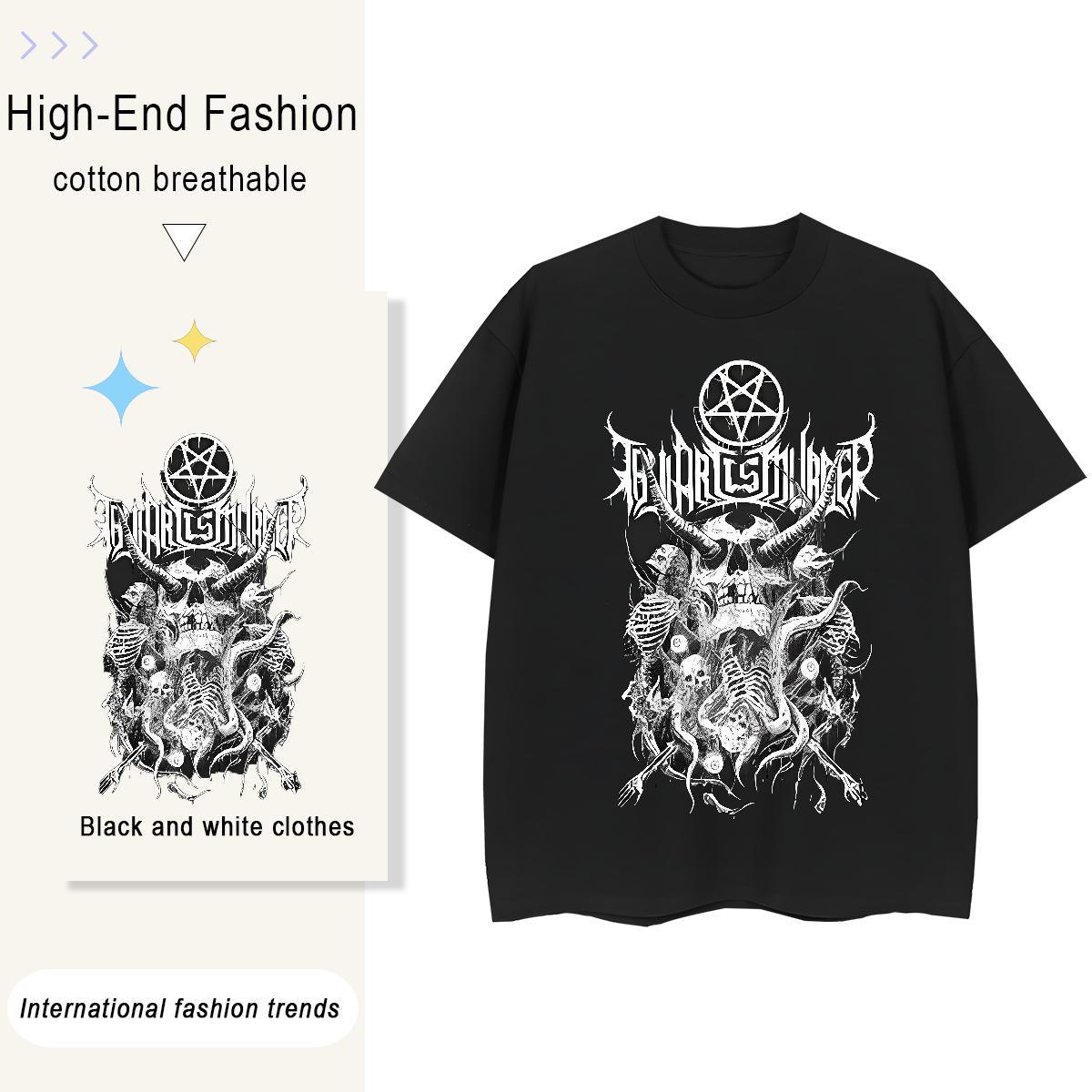 High Quality T Shirts Men 230g Pure Cotton skull Summer Casual Custom Print Oversized Short Sleeve O-Neck Mens Tshirts New Designer Tops Shirt