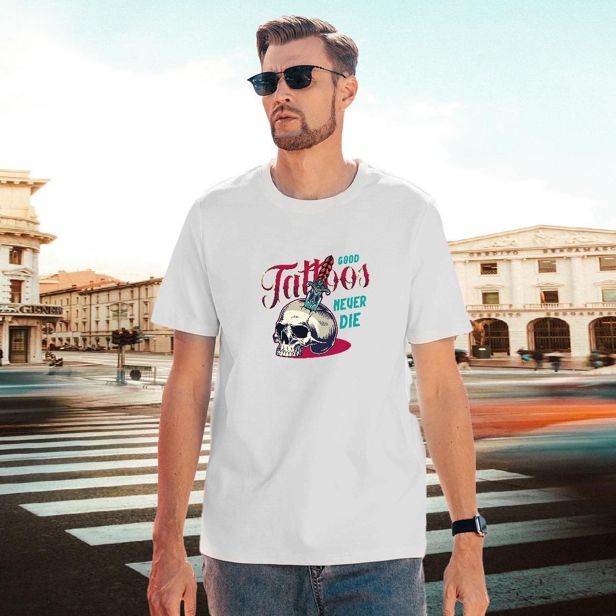 Unisex T Shirt For Man 230g 100% Cotton skull Beach Plus Size Custom O-Neck Short Sleeve Couples T Shirts 2024 DIY Tees