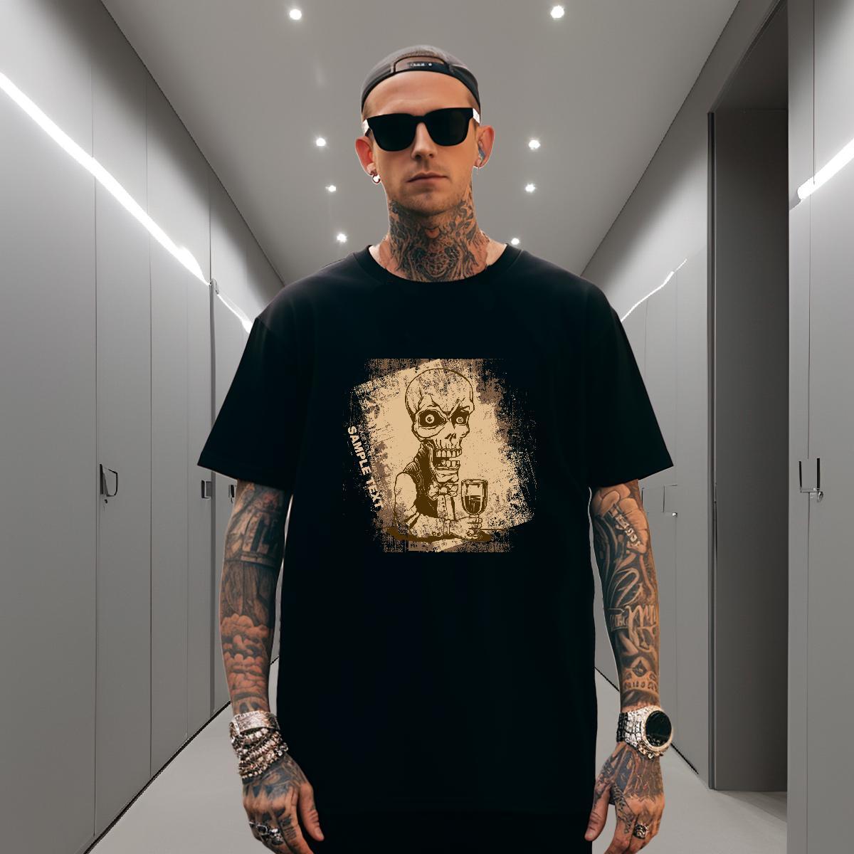 Loose T shirt 100% Cotton 230g skull Anime Printing Street Skull O-Neck Short Sleeve Men Tshirts New Tees Shirts