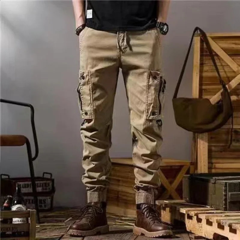 American street freight mens loose multi pocket wearresistant zipper spring and autumn casual work pants 240823