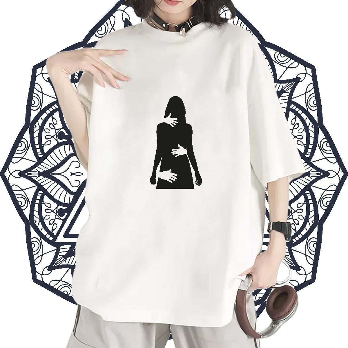 Loose Womens Tshirts 230g Pure Cotton painting Hip Hop Street T-Shirts for Women Breathable Crew Neck Custom Printing Tee Shirt