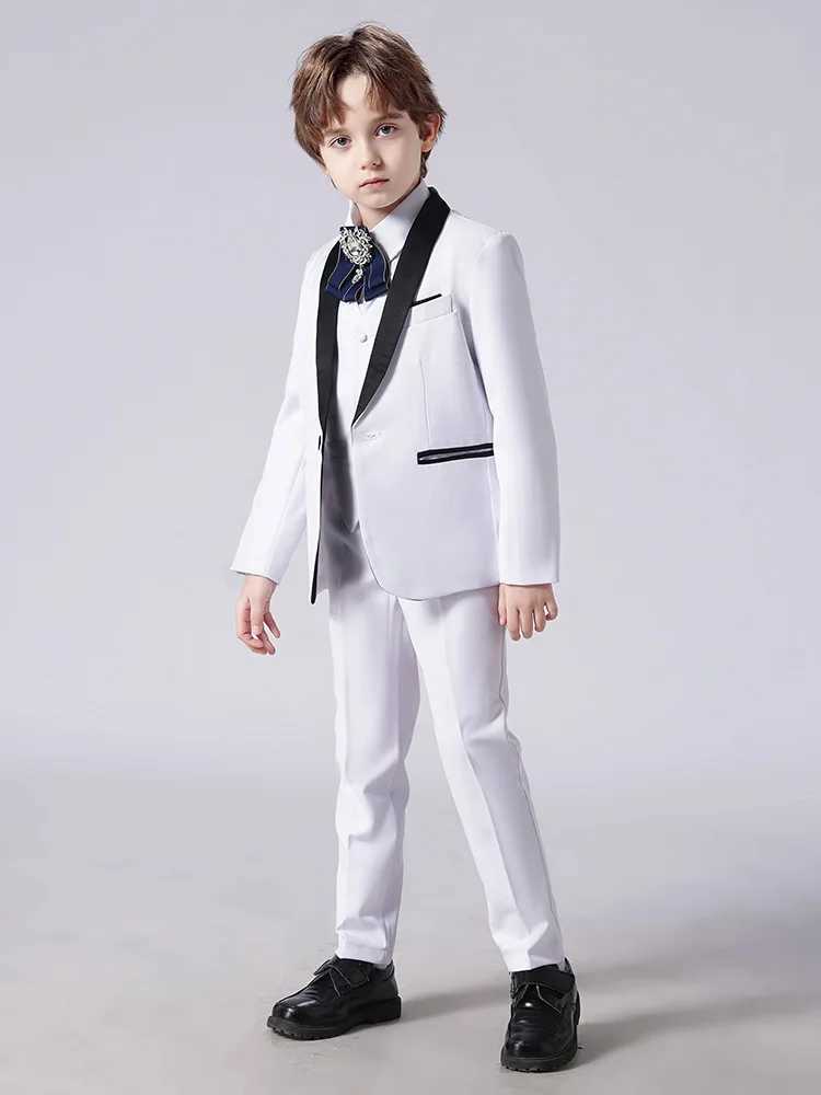 Childrens Deluxe Ceremony Evening Dress Boys White Immersion Set Used for Wedding Youth Childrens Birthday Ball Display Photography Set W240823
