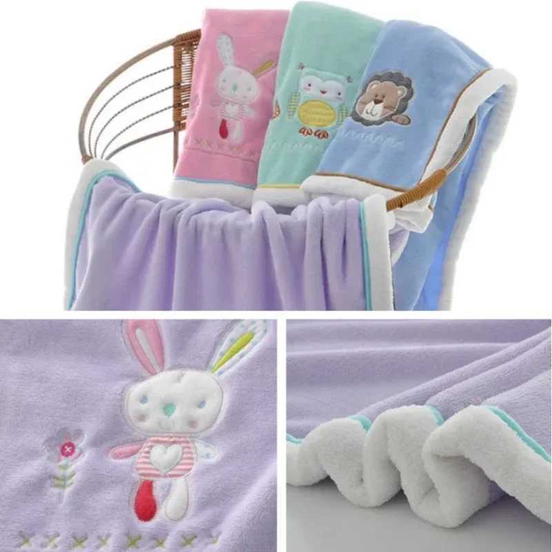 Baby Blankets Newborn Cartoon Embroidery Flannel Baby Blanket Kids Boys Girls Swaddle Wrap Infant Stroller Cover BlanketXJ240822