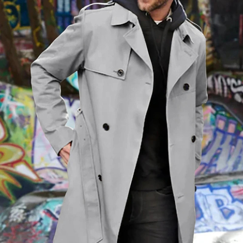 Oversize Windbreaker Men Korean Trend Mid Length Handsome Over Knee Coat British Autumn Winter Couple Elegant Cloak Coat 240822