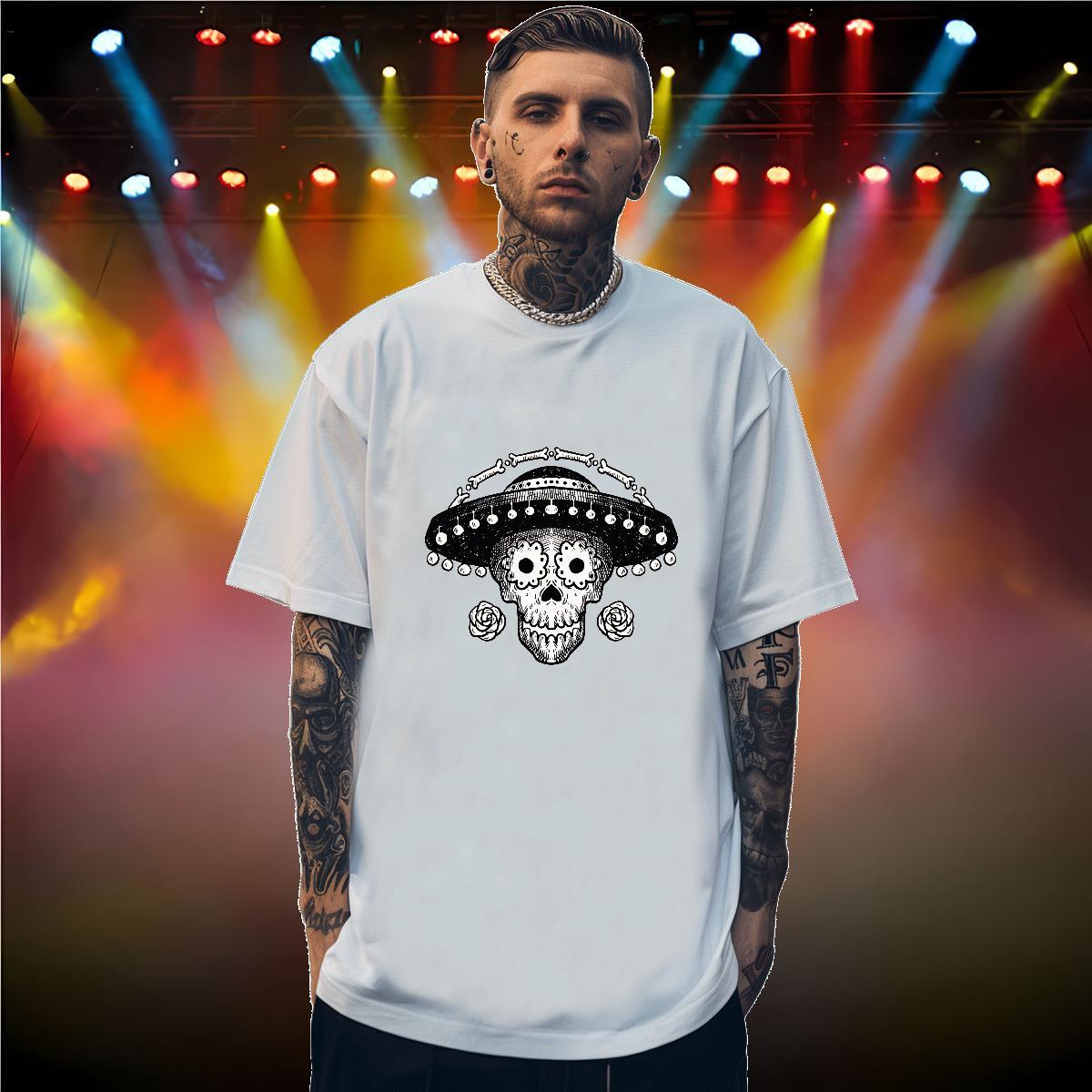 Loose Fit Men T Shirts 100% Cotton 230g skull Street Wear DIY Breathable Crew Neck Men Tees Fashion Clothes