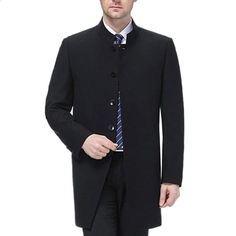 Autumn Winter Mens Business Casual Trench Coats Classic Warm Woolen Slim Solid Color Windbreaker Long Jackets for Men Z133 240822