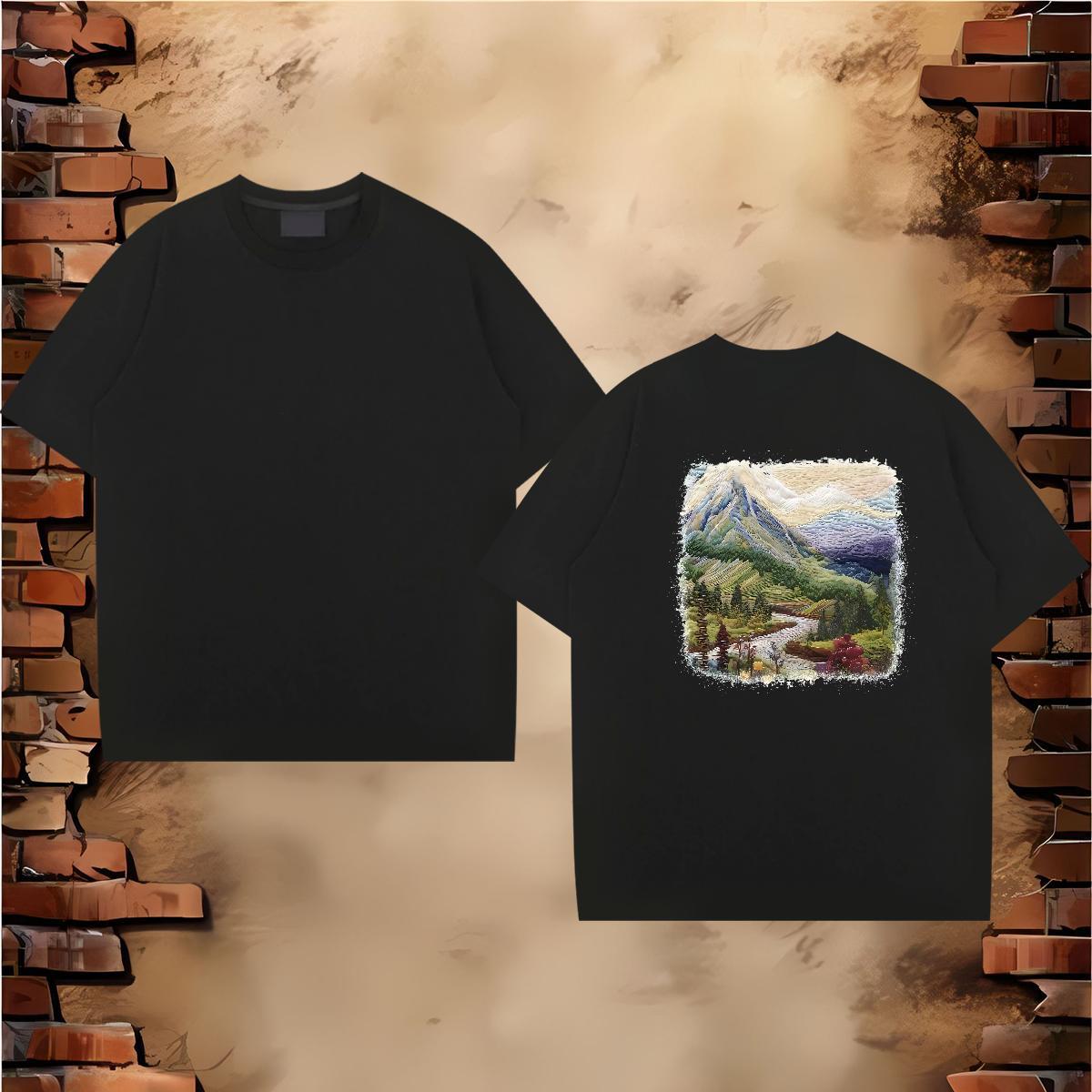 Free Shipping Man T Shirts 230g Cotton river Outdoor Plus Size Cartoon Crew Neck Mens Tshirts New Tops