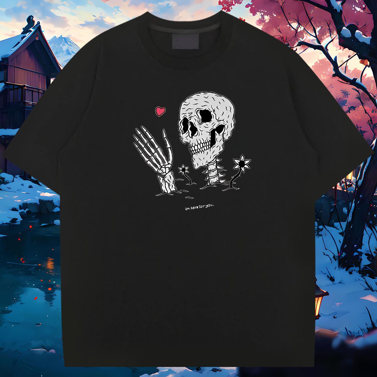 TOP Quality Man T Shirts 230g 100% Cotton skull Home Outdoor DIY Printed O-Neck Short Sleeve Men Clothes T-Shirt Designer Fashion Tops