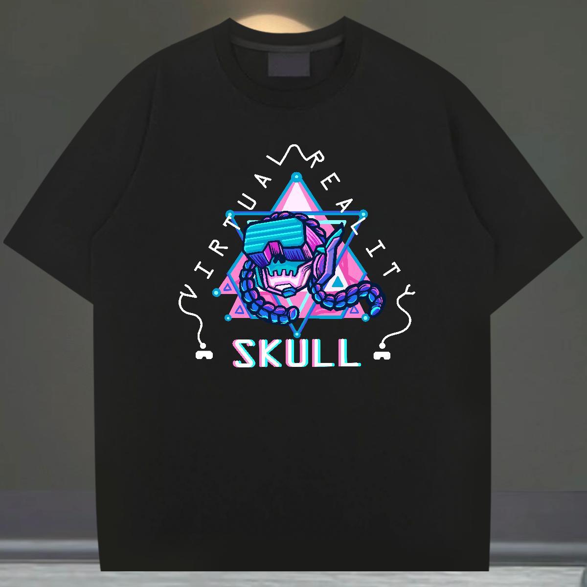 Loose Fit T-Shirts 230g 100% Cotton skull Sports Casual White Plus Size Breathable Short Sleeve Men Clothes T-Shirt 2024 DIY Polos