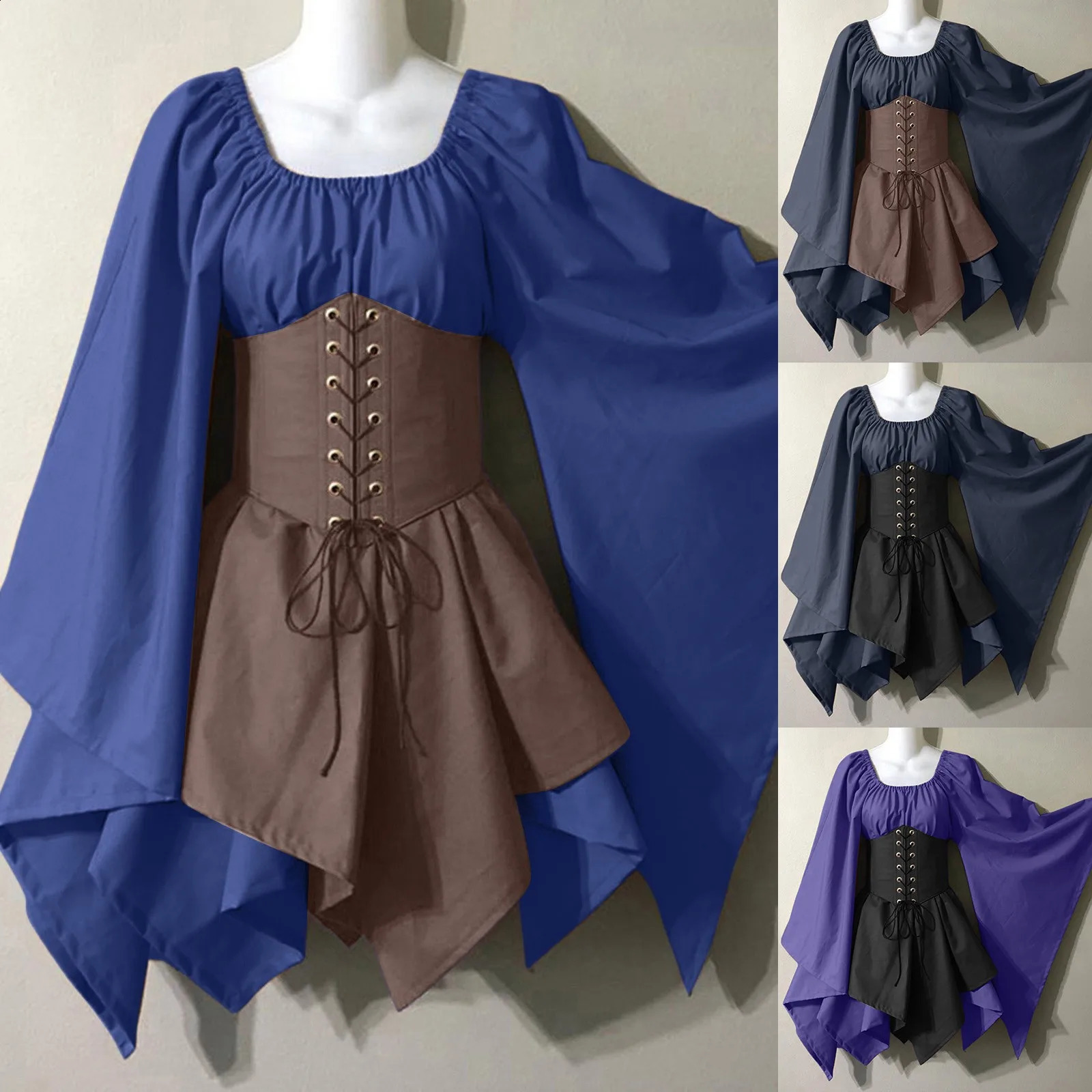Medieval clothing womens flared sleeves Irish shirts and corsets traditional dresses Halloween mature 240823
