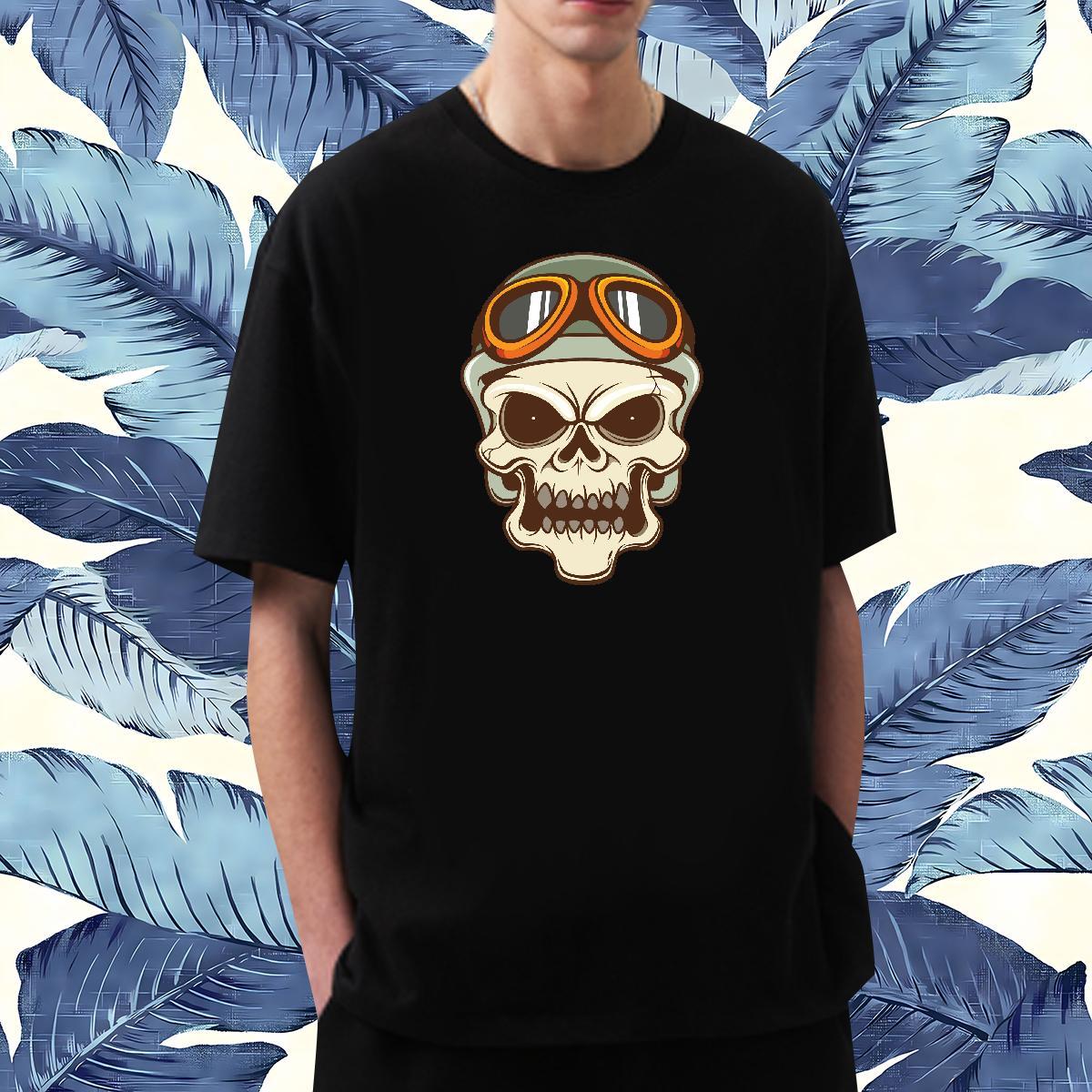 Classic T shirt 230g Pure Cotton skull Sport Black White Breathable Men Tops Tees Casual New Clothings